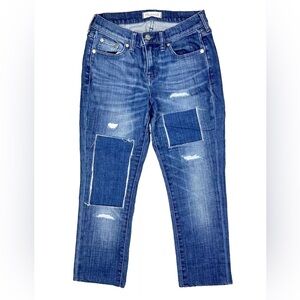 Madewell Cropped Jeans Sz 25 Slim Boy Jean Patchwork Capri Mid Rise Stretch